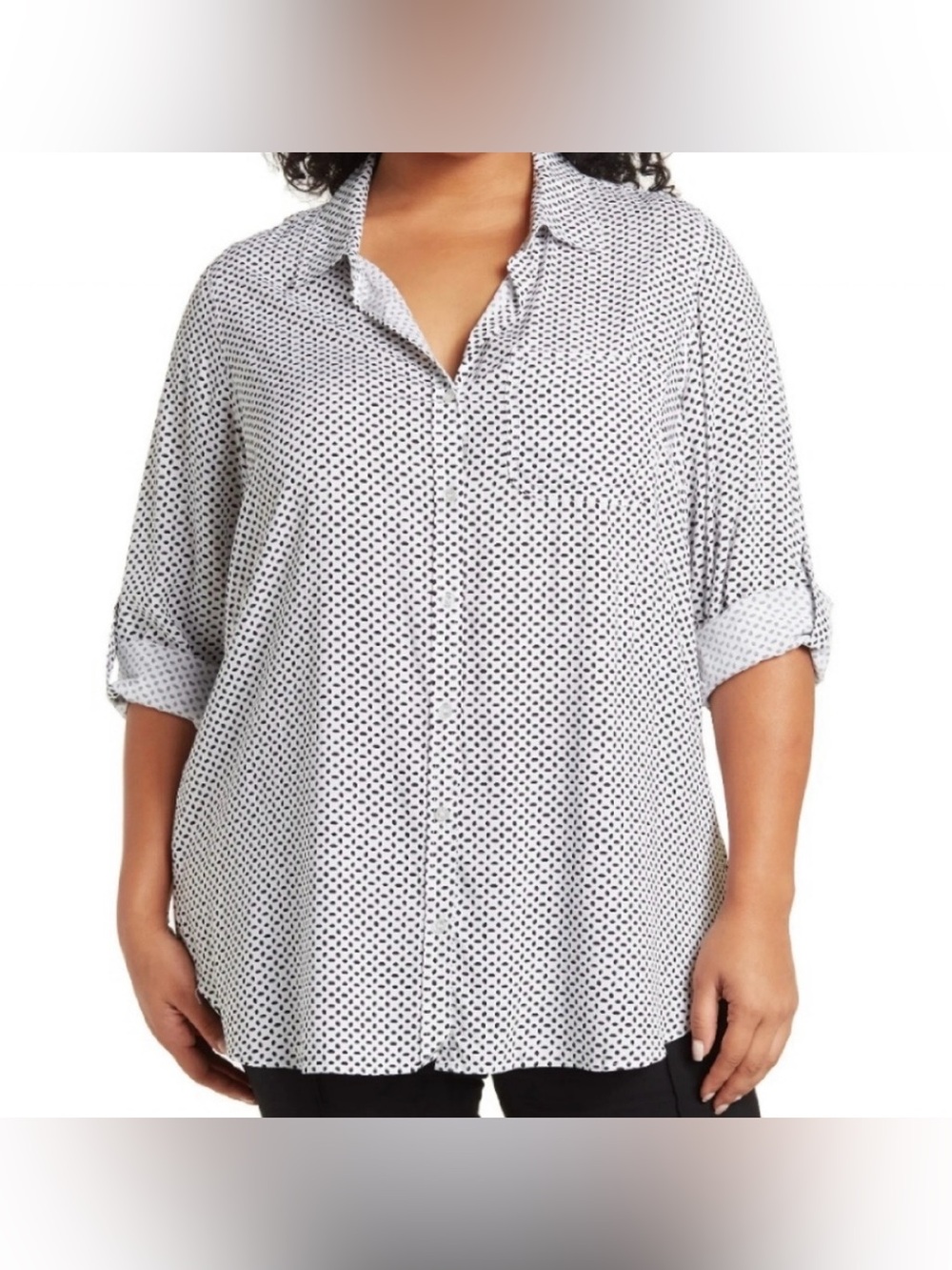 Velvet Heart Elisa‎ Button Front Shirt 2X Blouse Roll Tab Tunic Top White Black